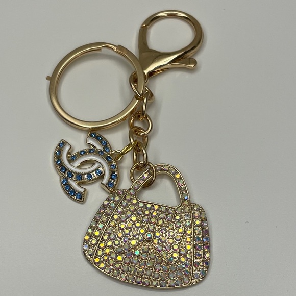 5019. Gold Bag Charm/ Key Chain with Blue Accents - Picture 1 of 4